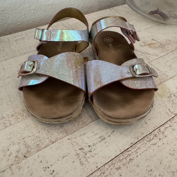 Cat & Jack Iridescent Silver Glitter Sandals - Toddler Size 10 - Picture 2 of 6